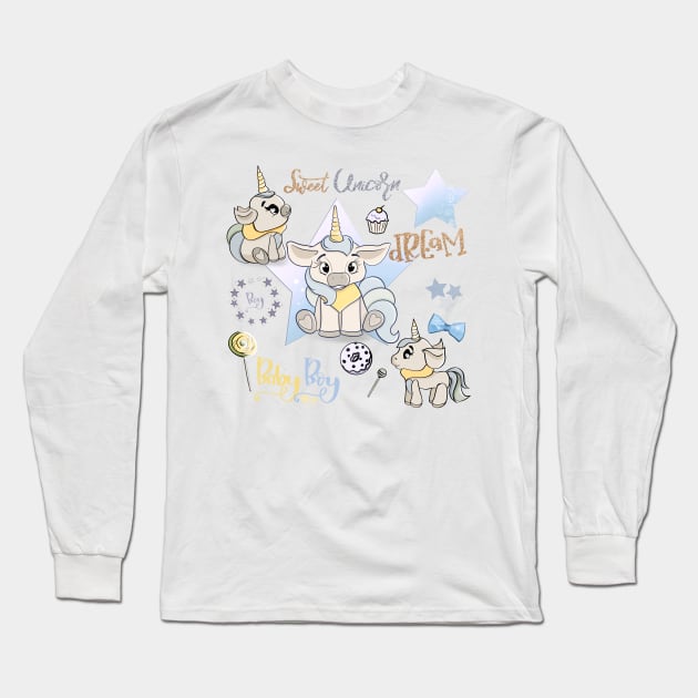 Unicorn birthday party, sweet unicorns, baby boy unicorn, sweet dreams Long Sleeve T-Shirt by PrimeStore